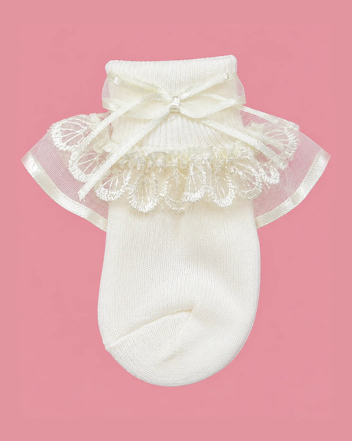 Medias Piccolo crema con encaje y lacito para bebé niña | JR Baby Center