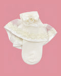 Medias Piccolo crema con lazo y encaje para niña | JR Baby Center