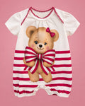 Kyly blanco de osita con rayas fucsia para bebé niña, vista de frente | JR Baby Center