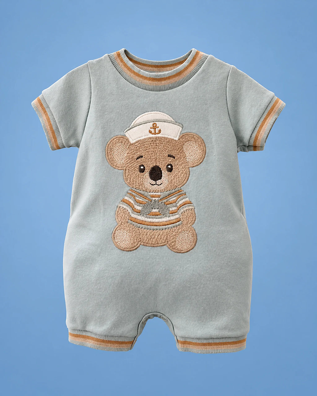 Milon celeste con osito para bebé niño, vista de frente | JR Baby Center