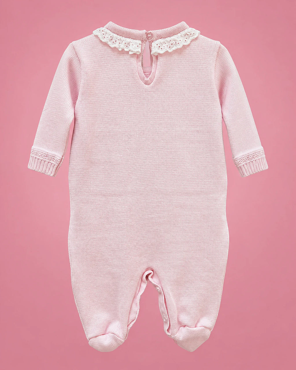 Rosado de manga larga con piecitos para bebé niña, vista de espalda | JR Baby Center