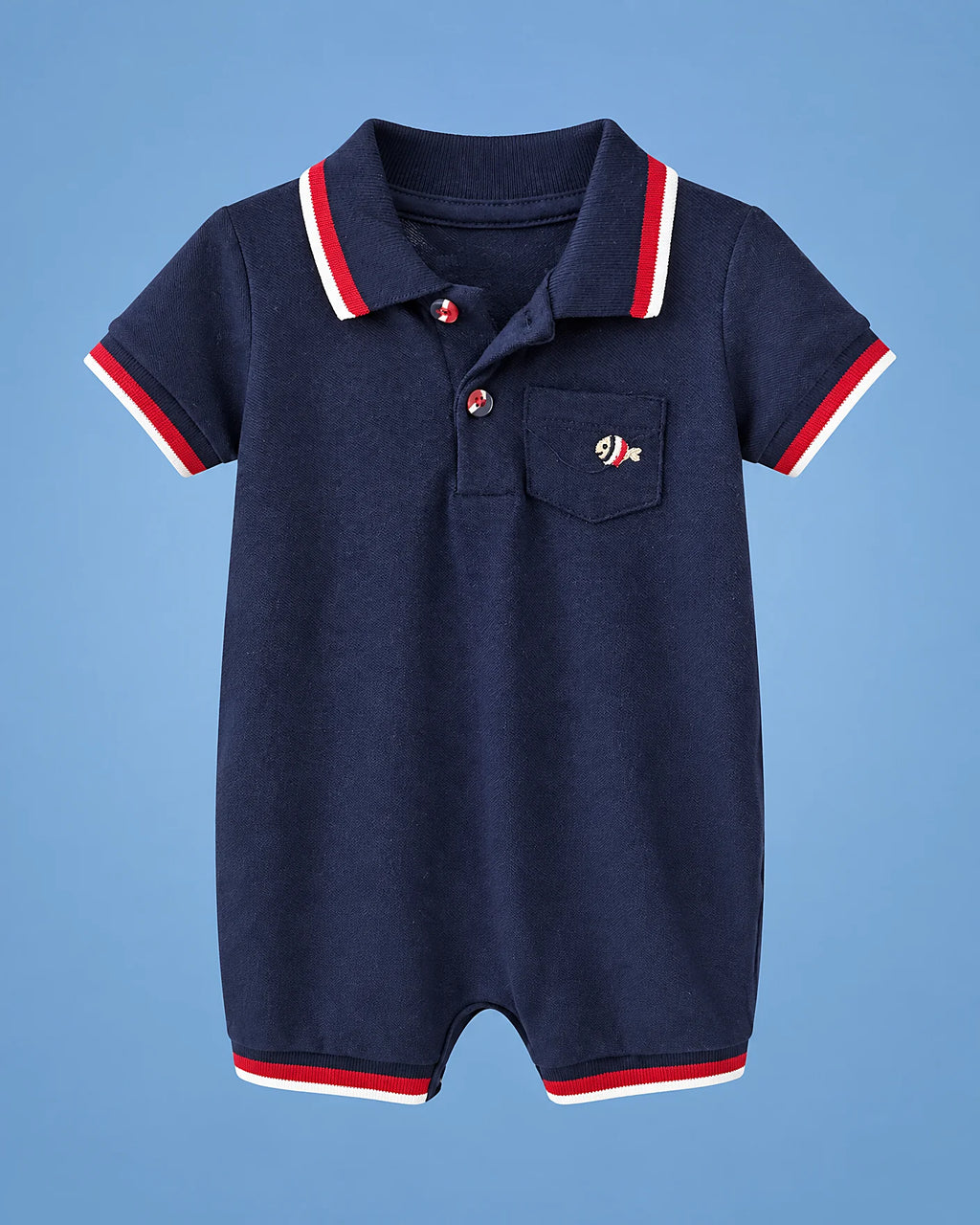 Milon azul marino con pececito para bebé niño, vista de frente | JR Baby Center