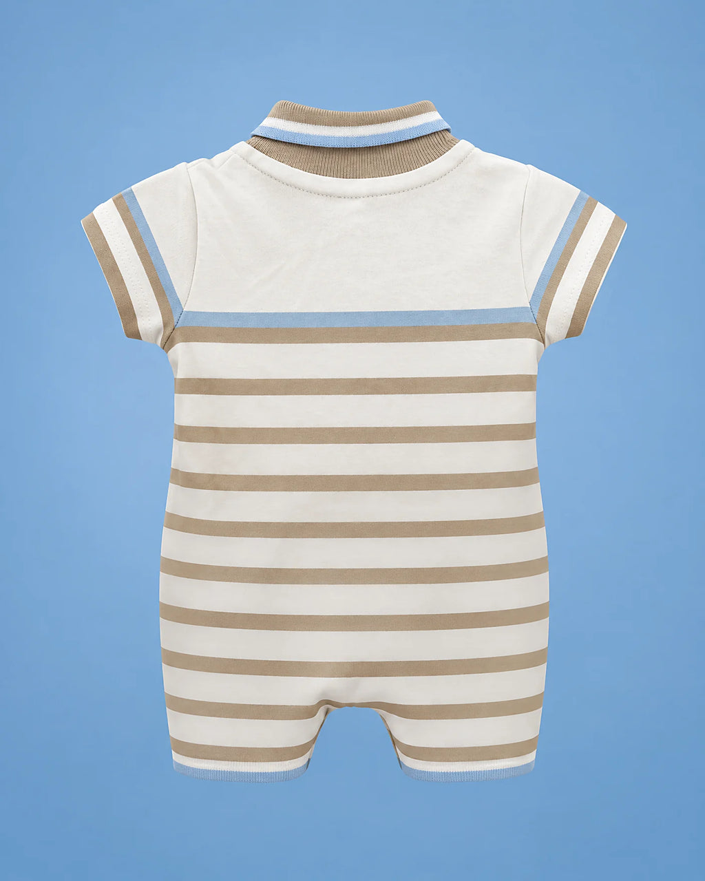 Milon a rayas beige con carrito para bebé niño, vista de espalda | JR Baby Center