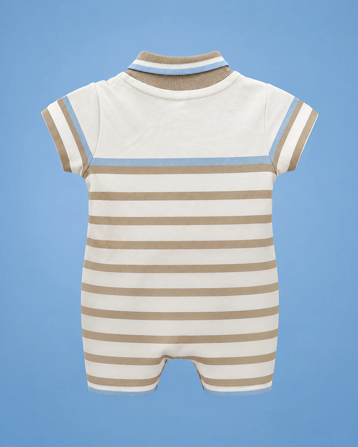 Milon a rayas beige con carrito para bebé niño, vista de espalda | JR Baby Center