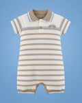 Milon a rayas beige con carrito para bebé niño, vista de frente | JR Baby Center