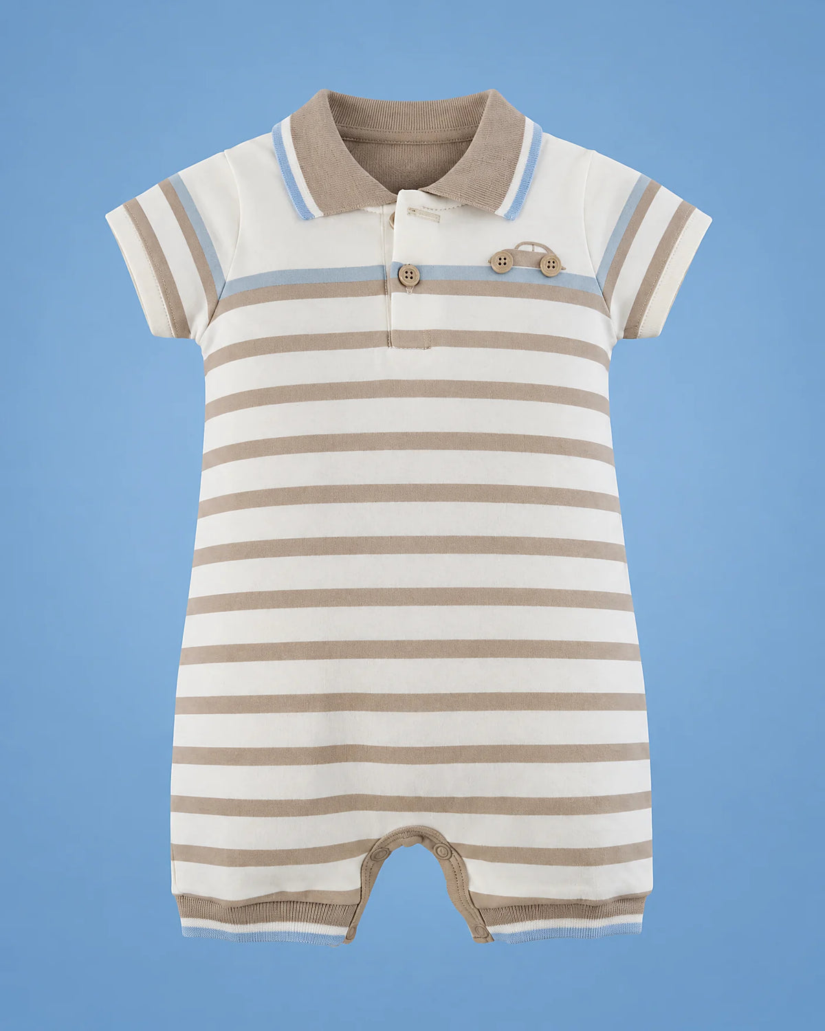 Milon a rayas beige con carrito para bebé niño, vista de frente | JR Baby Center