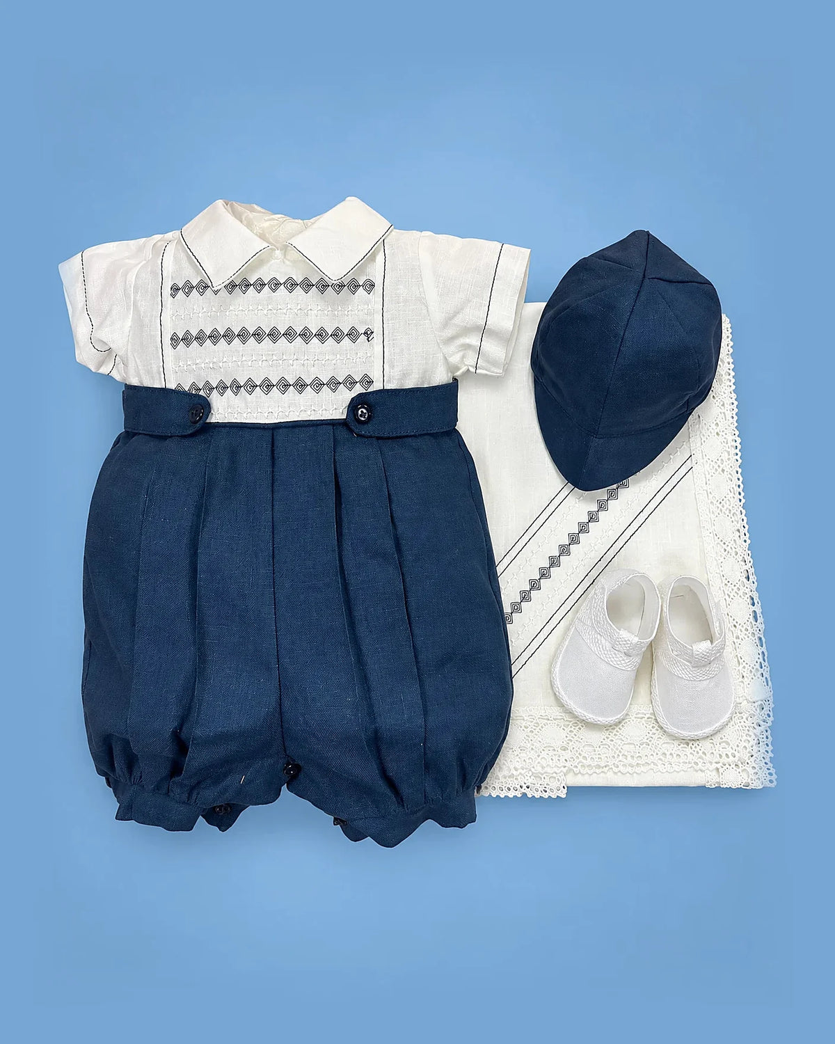 Set de estopilla azul y gris para bebé niño, set completo | JR Baby Center