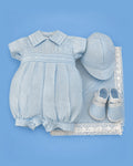 Set de estopilla celeste con alforzas para bebé niño prematuro | JR Baby Center