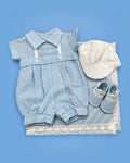 Set de estopilla celeste y blanco para bebé niño prematuro | JR Baby Center