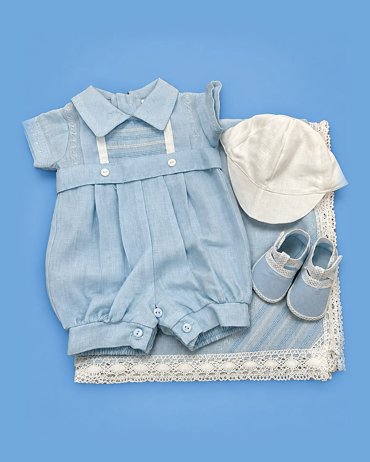 Set de estopilla celeste y blanco para bebé niño prematuro | JR Baby Center