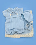 Set de estopilla celeste y crema para bebé niño prematuro | JR Baby Center