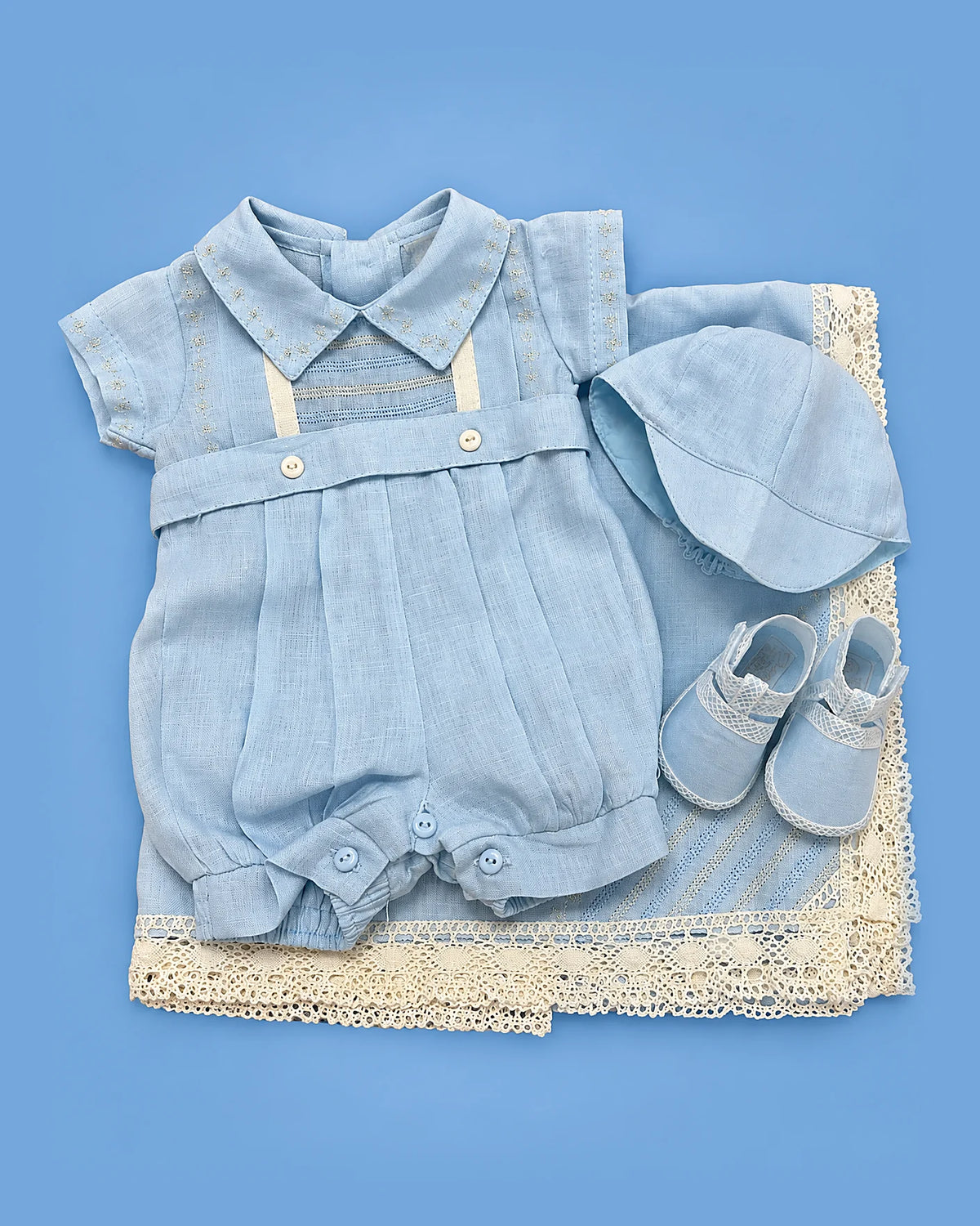 Set de estopilla celeste y crema para bebé niño prematuro | JR Baby Center