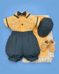 Set de estopilla naranja y gris con corbatín para bebé niño, set completo | JR Baby Center