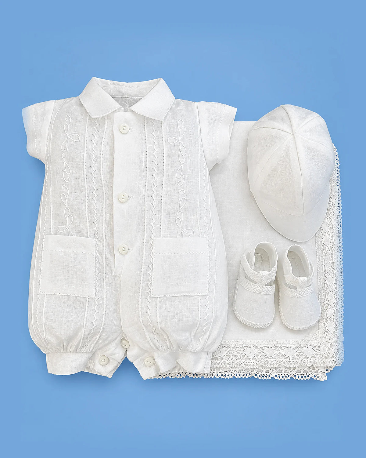 Set de estopilla guayabera blanca para bebé niño prematuro | JR Baby Center