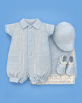 Set de estopilla guayabera celeste para bebé niño prematuro | JR Baby Center
