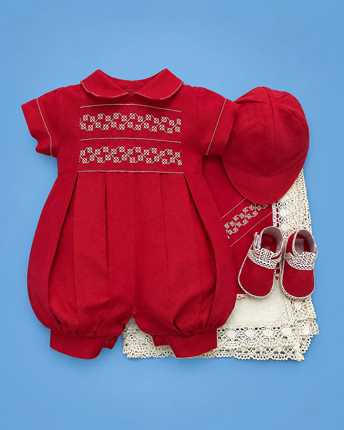Set de estopilla rojo bordado para bebé niño, set completo | JR Baby Center