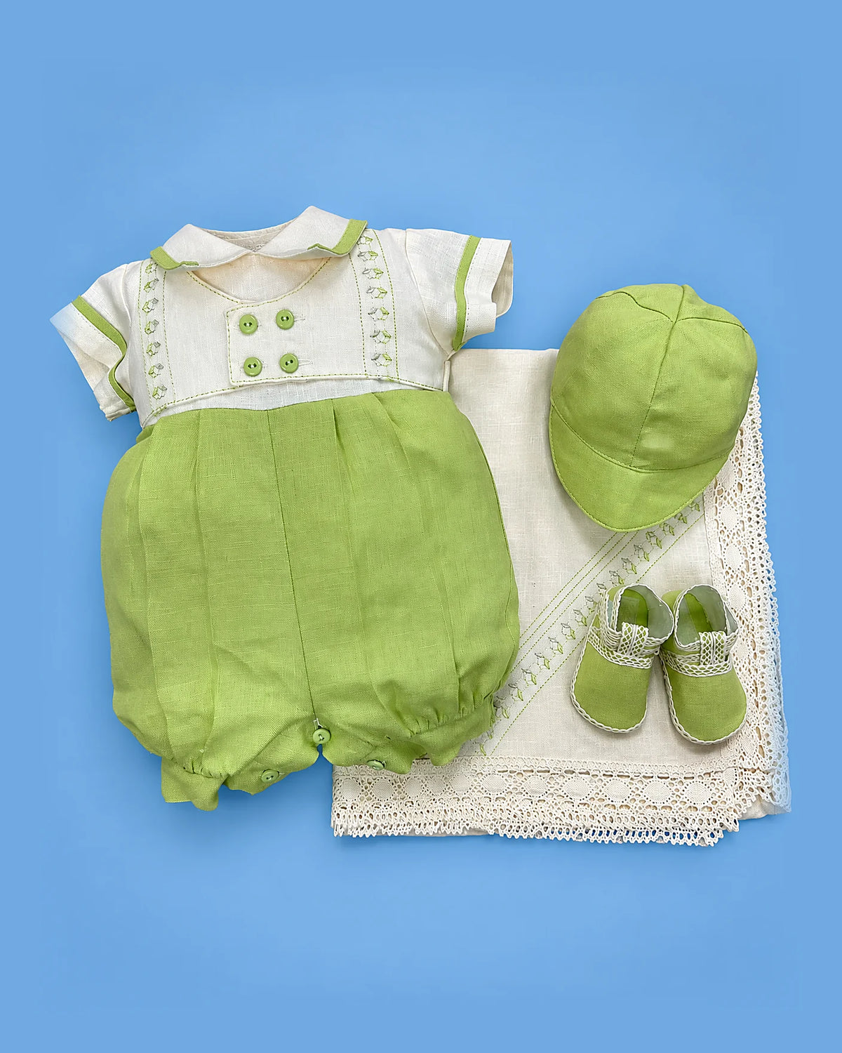 Set de estopilla verde para bebé niño, set completo | JR Baby Center