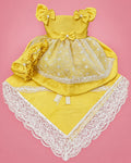 Set amarillo de seda cruda con lazos, gorrito y manta para bebé niña, set completo | JR Baby Center