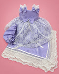 Vestido de seda cruda lila con encaje, gorrito y manta para bebé niña, set completo con gorrito y manta | JR Baby Center