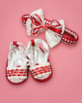 Set de zapatitos y banda blanco y rojo para recién nacida | JR Baby Center