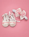 Set de zapatitos y banda blanco y rosado para recién nacida | JR Baby Center