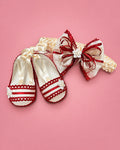 Set de zapatitos y banda crema con rayas rojas para recién nacida | JR Baby Center