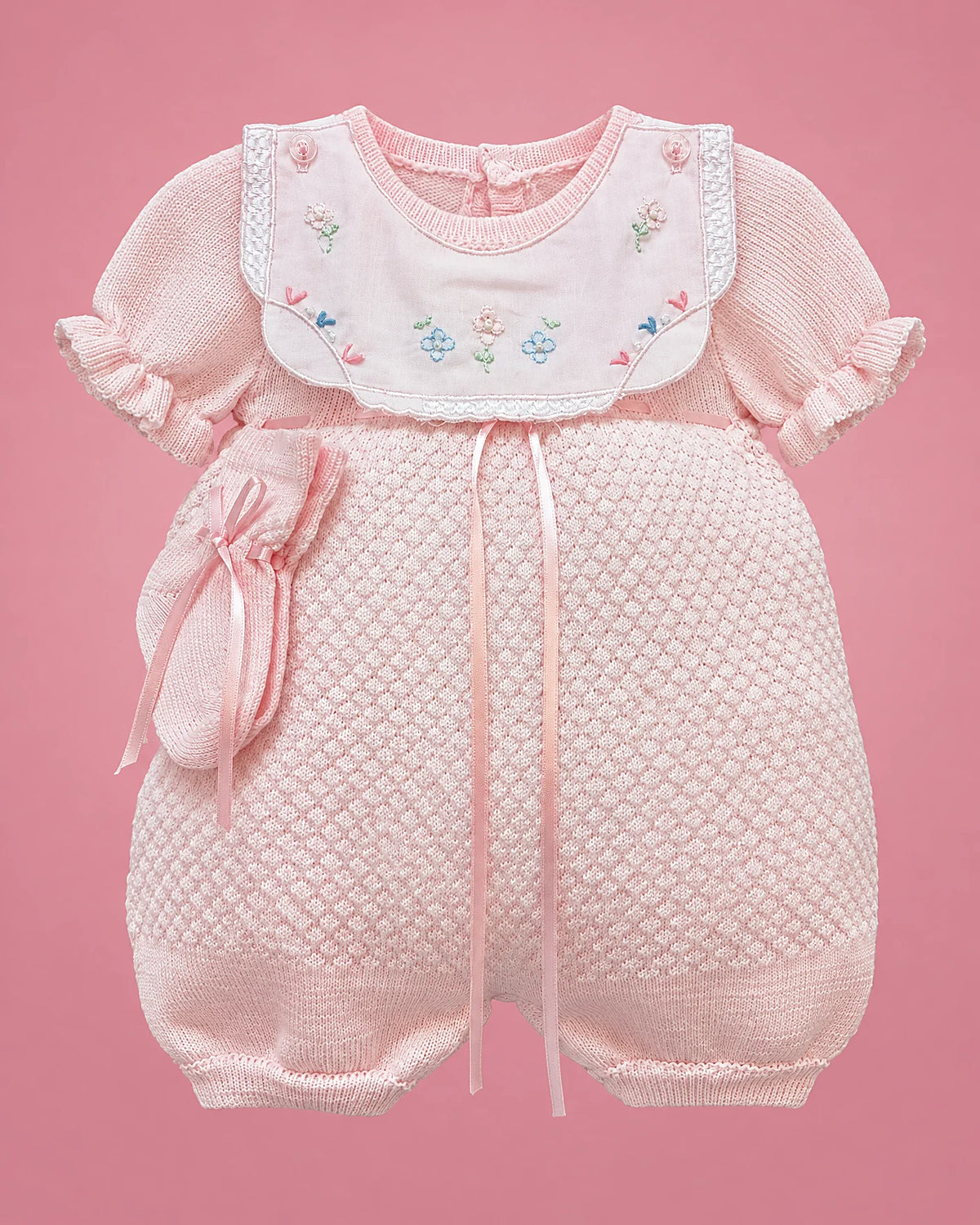 Karela Kids rosado de cuadritos con flores para bebé niña, vista de frente | JR Baby Center