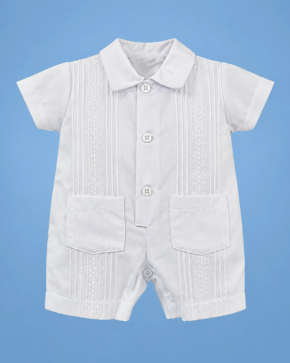 Karela Kids de bautizo estilo guayabera para bebé niño, vista de frente | JR Baby Center