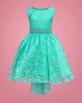 Vestido aqua de encaje para niña, vista de frente | JR Baby Center