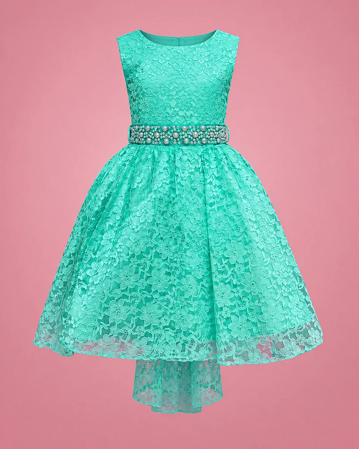 Vestido aqua de encaje para niña, vista de frente | JR Baby Center