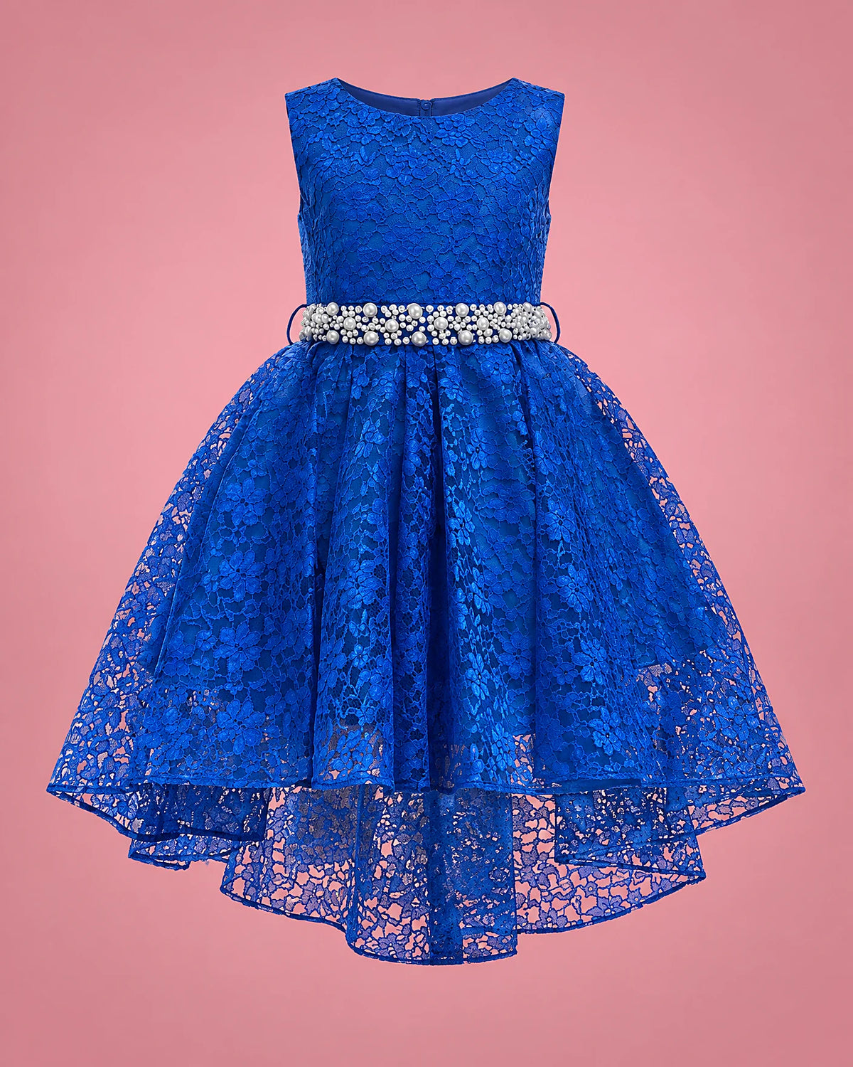 Vestido azul de encaje para niña, vista de frente | JR Baby Center
