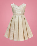 Vestido crema satinado para niña, vista de frente | JR Baby Center