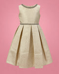 Vestido dorado con brillos para niña, vista de frente | JR Baby Center