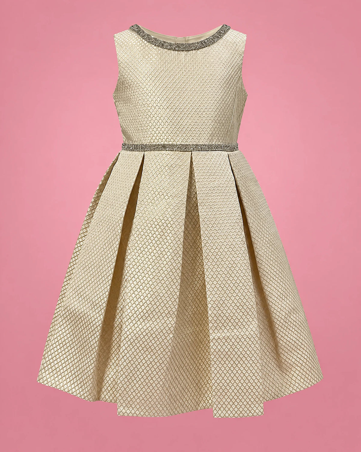 Vestido dorado con brillos para niña, vista de frente | JR Baby Center