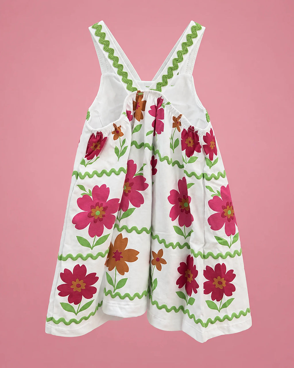 Vestido jardinero de flores para niña, vista de espalda | JR Baby Center