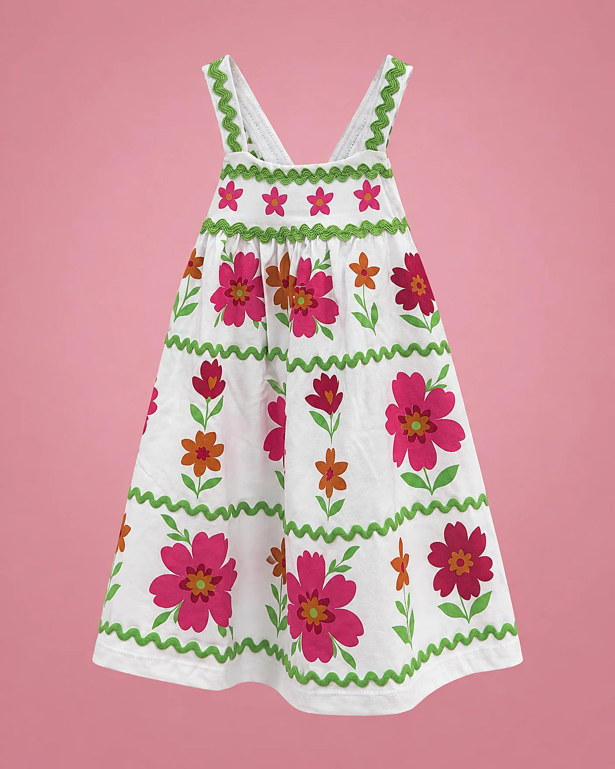 Vestido jardinero de flores para niña, vista de frente | JR Baby Center