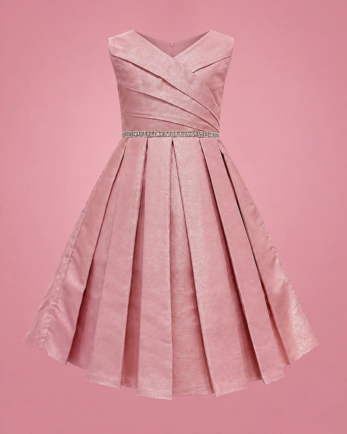 Vestido rosado con brillo para niña, vista de frente | JR Baby Center
